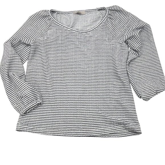 Loft Women's Striped Long Sleeve Top Large White & Black Lightweight - Picture 1 of 6